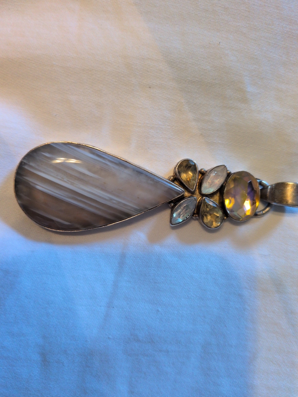 Teardrop Stone Pendant Necklace in Gray With Moonstone And Citrine Accents